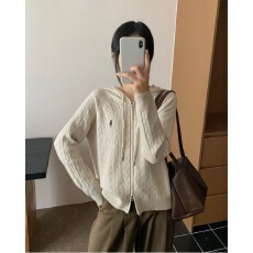 档口上新 2026年秋季新款女装连帽拉链针织开衫宽松麻花毛衣外套