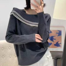 批发档口上新2026年秋季新款<b class='q'>女士</b>宽松落肩撞色条纹翻领<b class='q'>针织衫</b>毛衣百搭