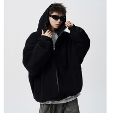 批发C60#纯棉华棉春<b class='q'>秋</b>解构连帽拉链卫衣开衫（薄款330克，加绒420克）