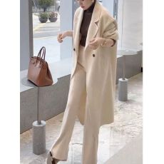 批发2025秋冬新款时尚纯色<b class='q'>中长款</b>呢子大衣直筒长<b class='q'>裤</b>女