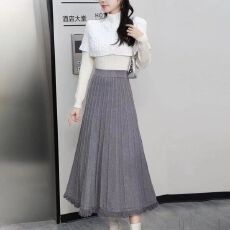 批发抖音天猫质量加厚针织百褶半身裙高腰百搭显瘦中长款大摆裙a字裙