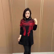 批发2025秋季新款时尚女士高档双面德绒衫中长款裙高档设计印花<b class='q'>妈妈装</b>