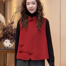 批发今年流行冬季时尚设计感超温柔气质显瘦名族风气质叠穿新中式马甲