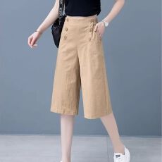 批发纯棉工装裤女2026年新款夏季大码高腰直筒宽松小个子休闲七分中裤