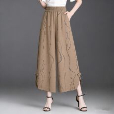 批发夏季薄款妈妈透气裙裤女高腰<b class='q'>中老年</b>九分裤裙女宽松大码垂感阔腿裤