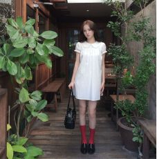 批发初恋小白裙春夏季<b class='q'>甜美</b>减龄娃娃领短袖连衣裙小个子宽松短裙