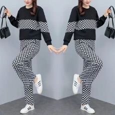 批发潮流休闲运动套装春秋装新款宽松波点印花卫衣女长袖长<b class='q'>裤</b>两件套女