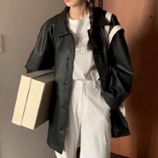 批发韩版新款黑色仿皮衣外套女2025春秋新款港风休闲pu皮夹克中长上衣