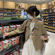 批发复古短款长袖<b class='q'>小</b><b class='q'>西服</b>外套女春秋新款薄款polo领小个子西装ins