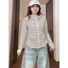 批发【原版】复古条纹连帽卫衣外套女秋冬新款宽松慵懒风<b class='q'>休闲</b>搭开衫上