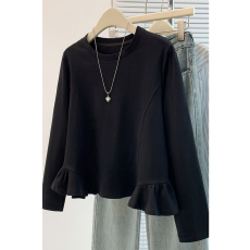 批发大码新款高级遮肚打底衫胖mm荷叶边长袖T恤女秋<b class='q'>冬</b>