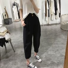 批发松紧<b class='q'>高腰</b>显瘦2025夏季薄款老爹九分弹力学生运动哈伦休闲裤子女