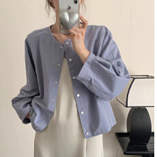 批发日系风圆领长袖工装外套女2026春季新款小个子开衫上衣