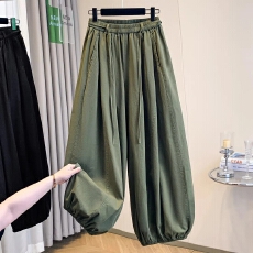 批发2026工装系带高腰灯笼裤<b class='q'>女</b>夏季宽松显瘦束脚<b class='q'>哈伦裤</b>百搭阔腿休闲裤