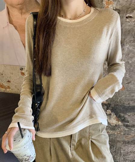 페이크 레이어드 긍정적 인 어깨 긴팔 티셔츠 여성 가을 겨울철 2025 새로운 보온 De 플러시 인사이드 가져 가라. 연삭 털 기본 셔츠 맨위