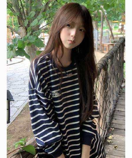 원본 것 순면 당겨 프레임 220 그램 헝겊 느낌 알파벳 자수 스트라이프 긴팔 티셔츠