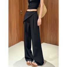 批发灰色屁帘西装裤女春夏季2026新款高级感高腰垂感休闲直筒阔腿裤子