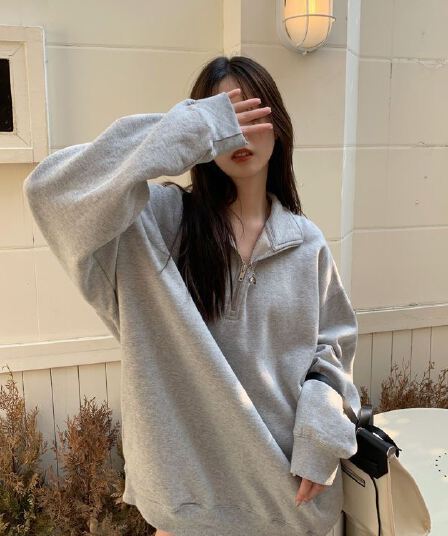 250그램 대 물고기 규모 봄 가을 얇은 스타일 POLO 칼라 후드티 여성 루즈핏 한국 스타일 작은 대중 맨위 하프 지퍼 재킷