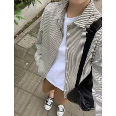 批发百搭条纹纯棉衬衫女夏季设计感小众外套式上衣少年感穿搭宽松衬衣