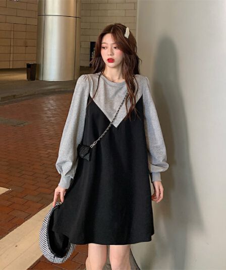 2026 가을 겨울 새로운 디자인 센스 여신 팬 품격 허리 수축 슬림해 보이는 패치워크 여성 드레스