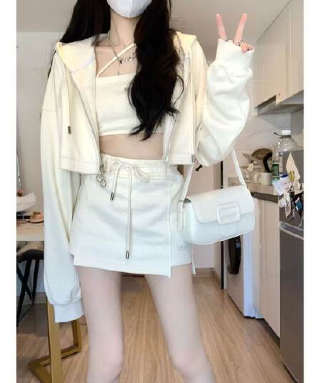 후아 면 복합 소금 부서 명문 여성 후드 세트 드레스 봄 새로운 달콤한 핫걸 순수한 욕망 바람 3종 세트