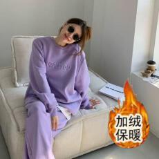 批发<b class='q'>大码</b>加绒加厚运动休闲套装女秋冬季新款时尚宽松卫衣<b class='q'>长裤</b>两件套