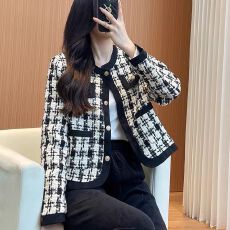 批发2026秋冬新款千鸟格短款上衣<b class='q'>韩版</b>休闲气质名媛女神范小香风外套女