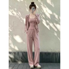 批发韩版时尚休闲<b class='q'>运动</b>套装女春秋新款慵懒风外套吊带阔腿裤三件套#