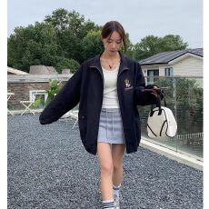 批发韩版慵懒风狗狗爆款棒球服外套女韩系秋季夹克上衣立领工装开衫