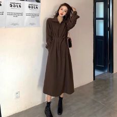 批发赫本风穿搭秋冬韩版黑色新款收腰显瘦长裙女经典百搭衬衫领<b class='q'>连衣裙</b>