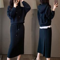 批发韩版套装纯色两件套半身裙卫衣新款<b class='q'>小香风</b>连帽女装春秋季休闲