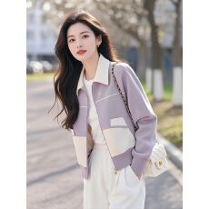 批发小香风洋气紫色短外套女春装2025新款<b class='q'>韩版</b>时尚百搭开衫拉链卫衣