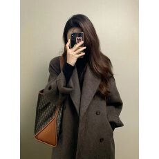 批发美拉德穿搭高级感毛呢大衣女秋冬加厚过膝中长款韩系风呢子<b class='q'>外套</b>