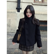 批发黑色高级感呢子大衣<b class='q'>女</b>2026秋冬新款毛呢外套小个子赫本风气质短款