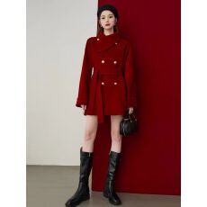 批发黑色龙凤呢子大衣<b class='q'>女</b>2026冬季新款设计感围脖领小个子短款毛呢外套