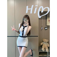 批发实拍连衣裙女秋撞色重工露肩高级感修身包臀裙