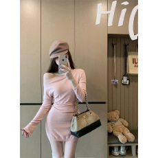 批发实拍羊毛<b class='q'>露肩</b><b class='q'>连衣裙</b>女秋冬显瘦气质内搭针织包臀裙