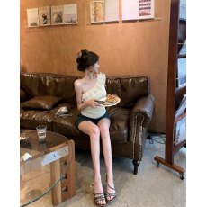 批发实拍夏季荷叶边修身气质显瘦一字肩上衣潮