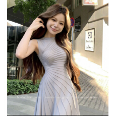 批发实拍加州落日纹理小高领背心裙子针织<b class='q'>连衣裙</b>长裙