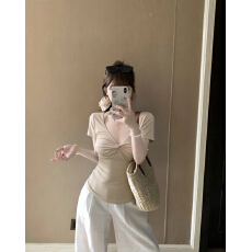 批发实拍v领扭结女春季内搭<b class='q'>上衣</b>打底衫