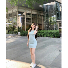 批发实拍露腰针织弹力连衣裙