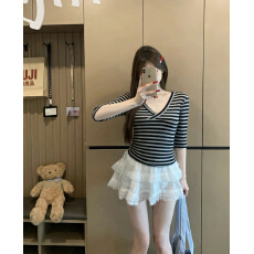 批发实拍条纹<b class='q'>七分袖</b><b class='q'>T</b><b class='q'>恤</b>女夏季上衣