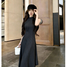 批发实拍加州落日纹理小高领<b class='q'>背心</b>裙子针织连衣裙长裙