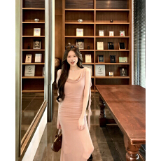 批发实拍人鱼缪斯飘带荡领连衣裙女春夏露背<b class='q'>长裙</b>工字背心裙