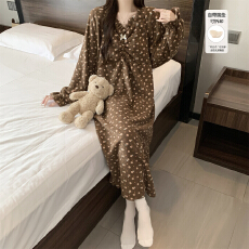 批发320g杨梅绒冬季睡衣中长款长袖睡裙长裙女生可外穿家居服直播爆款