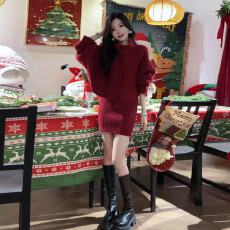 批发圣诞穿搭红色高领毛衣连衣裙子女秋冬季2025新款法式内搭套装<b class='q'>短裙</b>