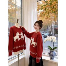 批发过年红色卡通提花毛衣女秋冬新款大码<b class='q'>胖</b><b class='q'>mm</b>显瘦减龄漂亮针织衫上衣