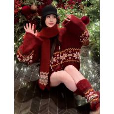 批发巨好看红色毛衣针织<b class='q'>连衣裙</b>子女秋冬季2025新款圣诞穿搭一整套韩系