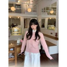 麻花红色毛衣系带收腰设计宽松针织开衫毛衣女