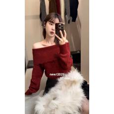 批发秋冬新款<b class='q'>韩版</b>时尚百搭一字领<b class='q'>针织衫</b>女宽松显瘦毛衣外套上衣